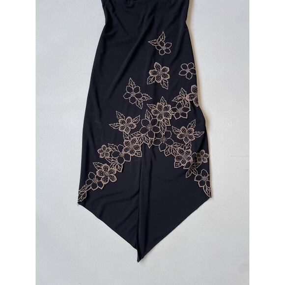 Y2K Black Floral Beaded Halter Dress Sz S Fairy Goth Prom Formal RAMPAGE - Picture 4 of 11